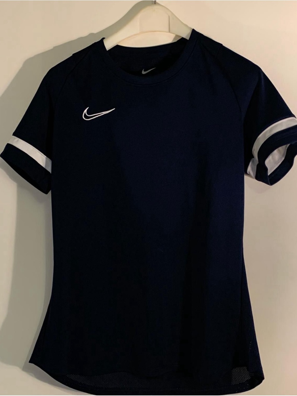 Nike Navy Short Sleeve Kids Jersey with White Stripe Accents
